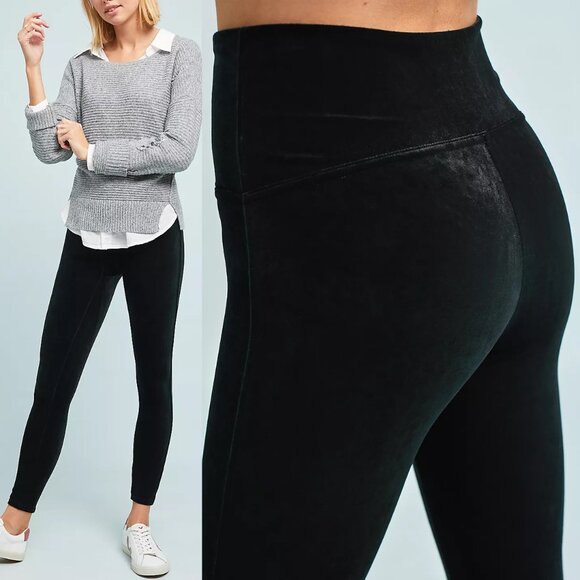 Spanx Black Velvet Velour Leggings XL High Waist Stretch Tummy Control Holiday - Picture 3 of 16